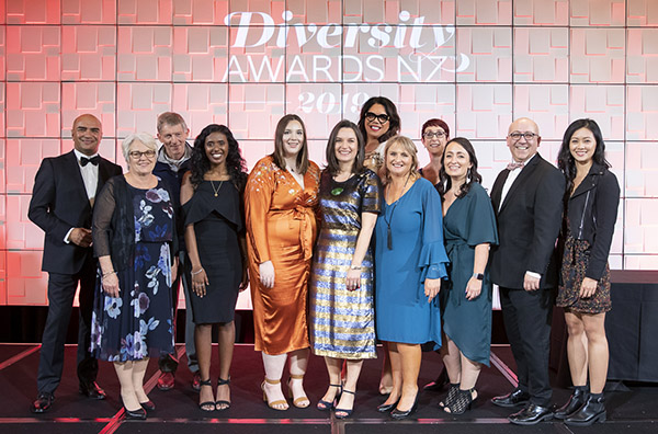 Chief Executive Rachel Hopkins with the Diversity Works New Zealand team at the 2019 Gala Dinner