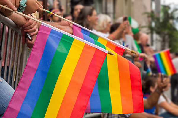 Pride parade rainbow flags