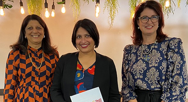 Diversity Works New Zealand Deputy Chair Ranjna Patel, Minister for Diversity, Inclusion and Ethnic Communities Priyanca Radhakrishnan and Diversity Works New Zealand Chief Executive Maretha Smit at a meeting to discuss the new plan.