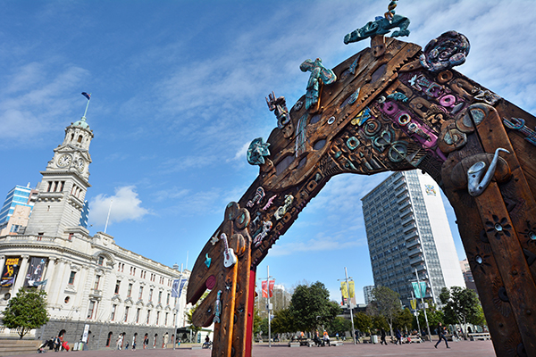 Modern Māori archway at Aotea Square, Auckland